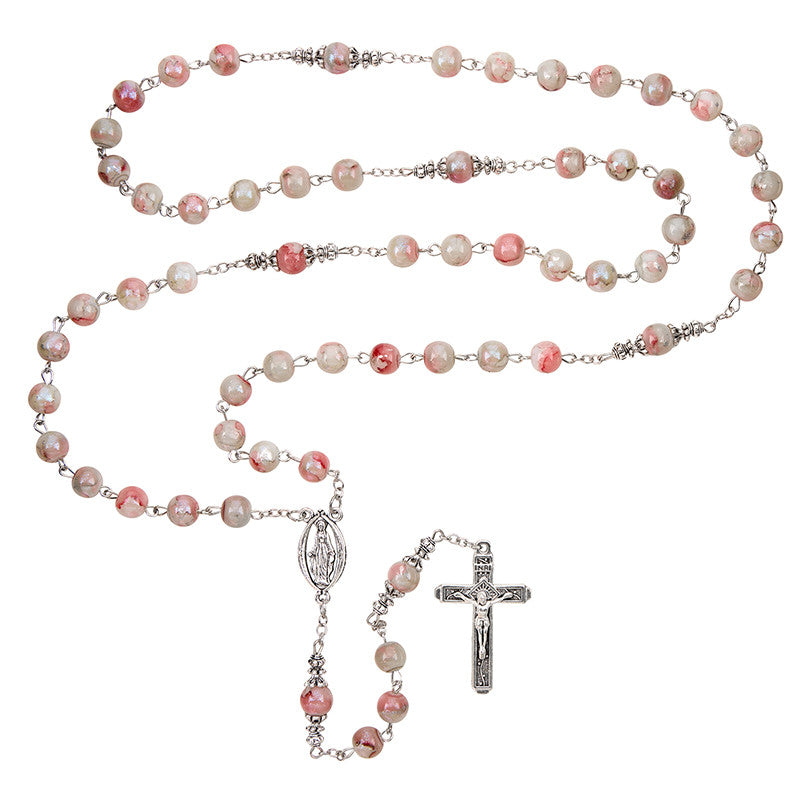 Nuestra Señora de la Divina Gracia — Rosario de Cristal Marmoleado (Rosa)