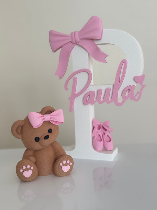 Set Infantil Personalizado | Inicial, Nombre y Osito — Modelo Paula