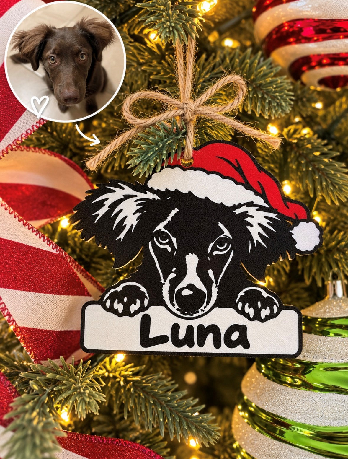 Ornamento Navideño Personalizado con Rostro de Mascota