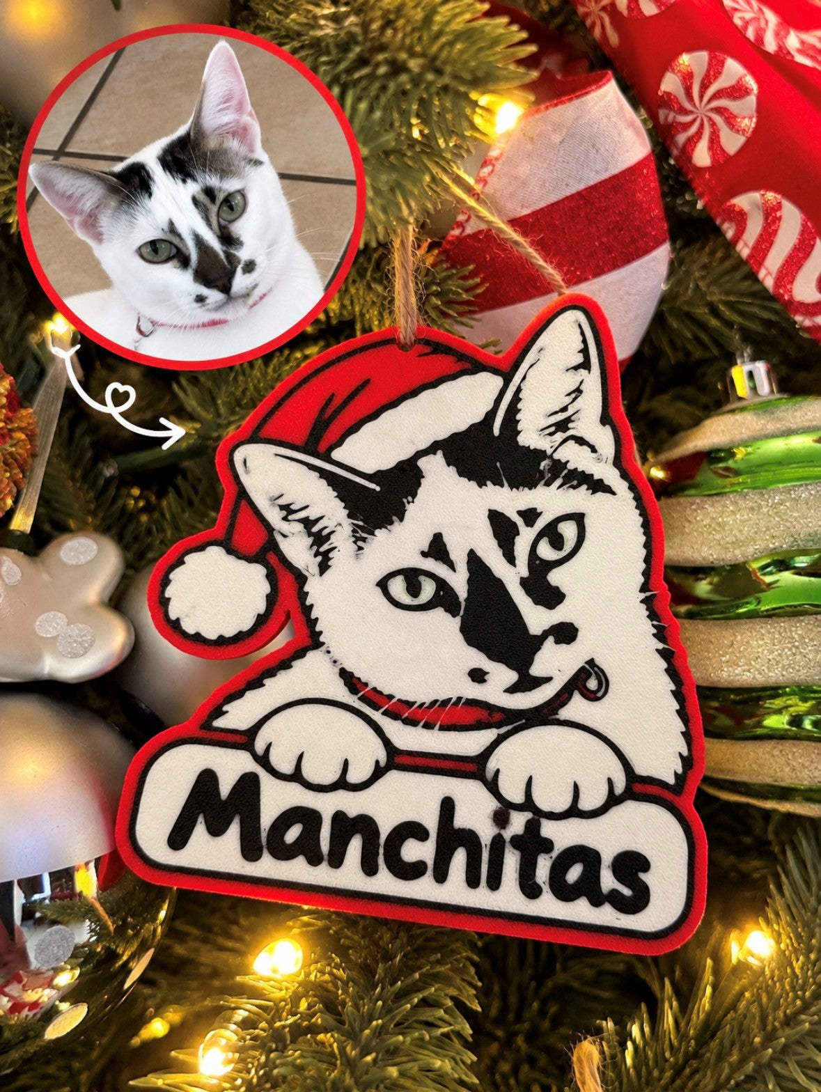 Ornamento Navideño Personalizado con Rostro de Mascota