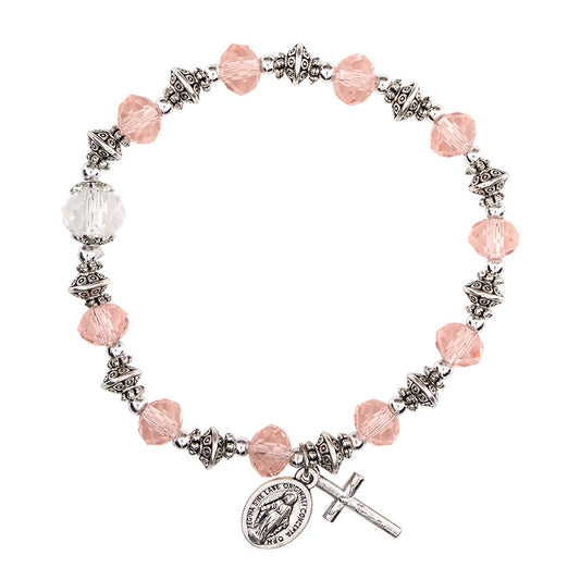 Pulsera Rosario de Cristal Rosa — Medalla Milagrosa