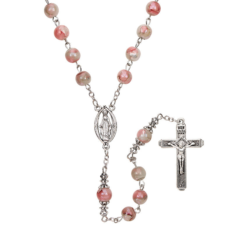 Nuestra Señora de la Divina Gracia — Rosario de Cristal Marmoleado (Rosa)