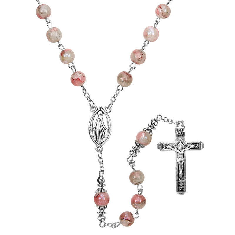 Nuestra Señora de la Divina Gracia — Rosario de Cristal Marmoleado (Rosa)