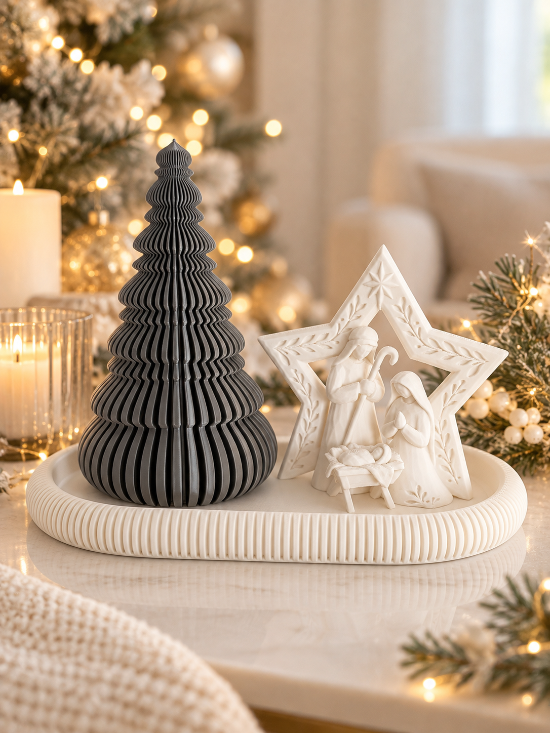 Set Navideño Japandi – Nacimiento, Arbolito y Bandeja